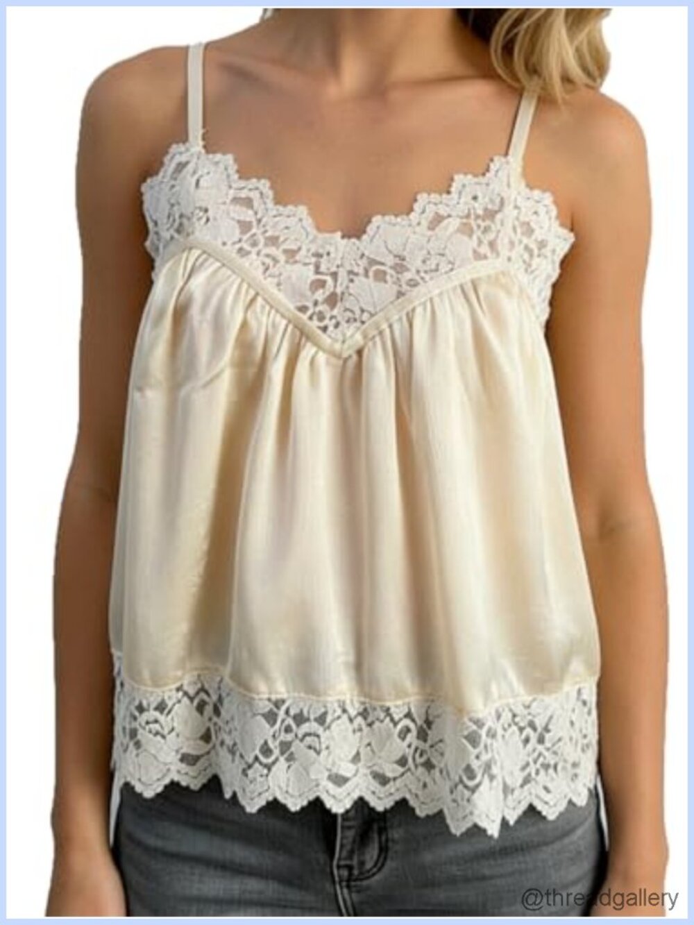 Lace Satin Babydoll Tank V Neck Spaghetti Strap Camisole Top